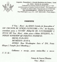 Convite Sess�o Magna de Instala��o e Posse - Loja Estrela de Jerusal�m