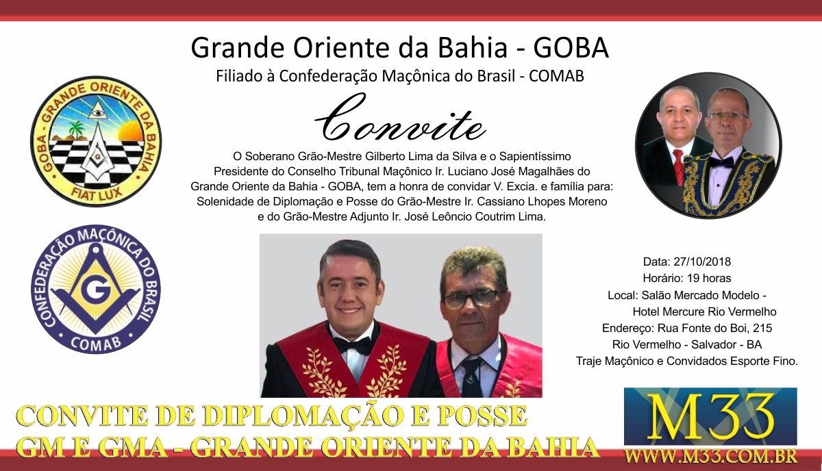 Solenidade de Diplomao e Posse Gro-Mestre e Gro-Mestre Adjunto do Grande Oriente da Bahia