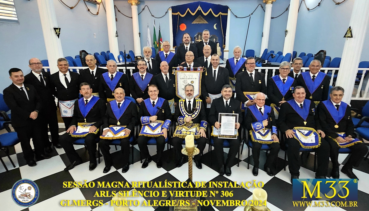 NOVA LOJA DA GLMERGS - SESSO MAGNA RITUALSTICA DE INSTALAO DA ARLS SILNCIO E VIRTUDE N 306  - OR. CACHOEIRA DO SUL/RS - REALIZADA EM PORTO ALEGRE/RS NA SEDE DA GLMERGS - NOV/2024