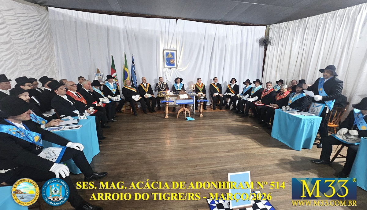 SESS�O MAGNA ARLS AC�CIA  DE ADONHIRAM N� 514 GORGS COM SGM E COMITIVA - ARROIO DO TIGRE/RS - MAR�O 2026 PARTE 1 DE 2